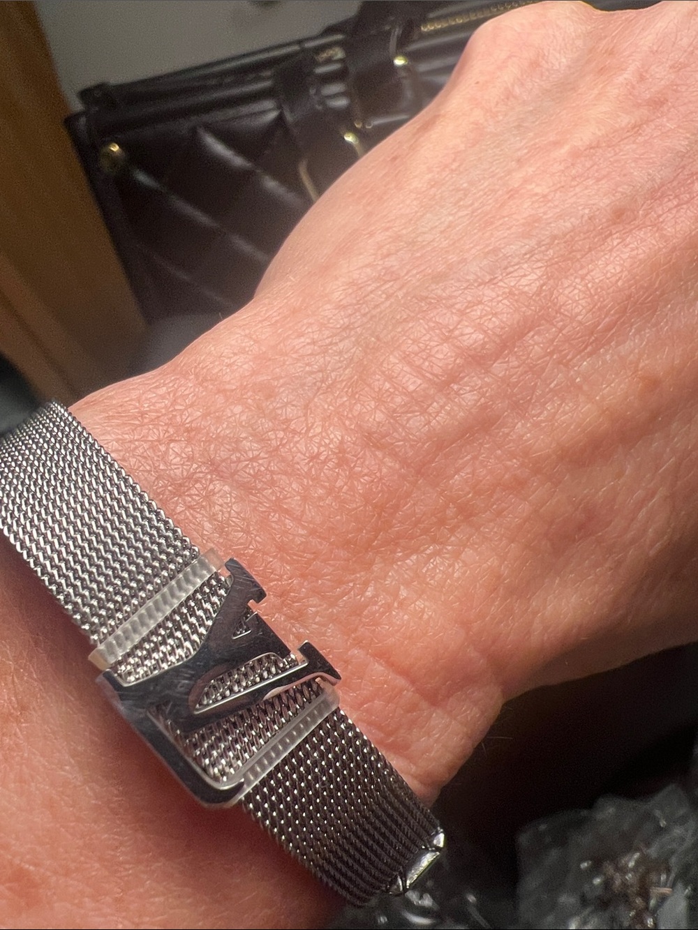 Women's Silver Mesh Bracelet with Decorative Belt Clasp